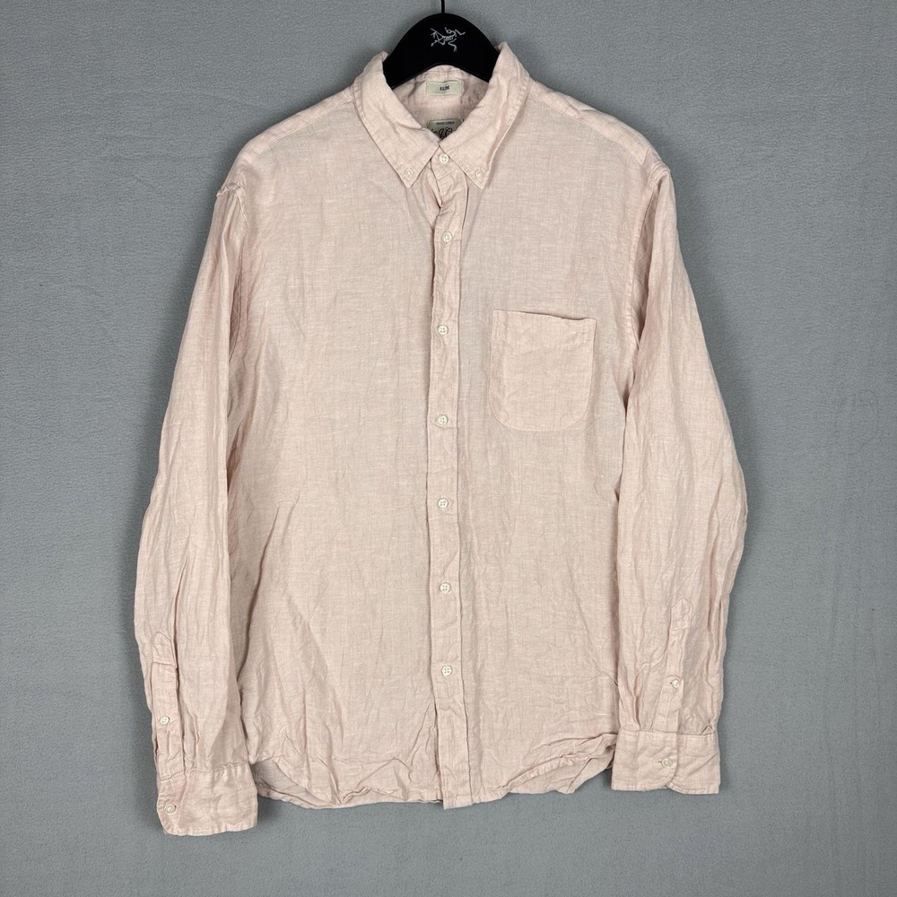 J.Crew Irish Linen Slim Fit Button Down Pink Shirt Mens Size Large Utility